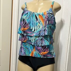 Colorful Layered  BATHING  SUIT Black Bottoms